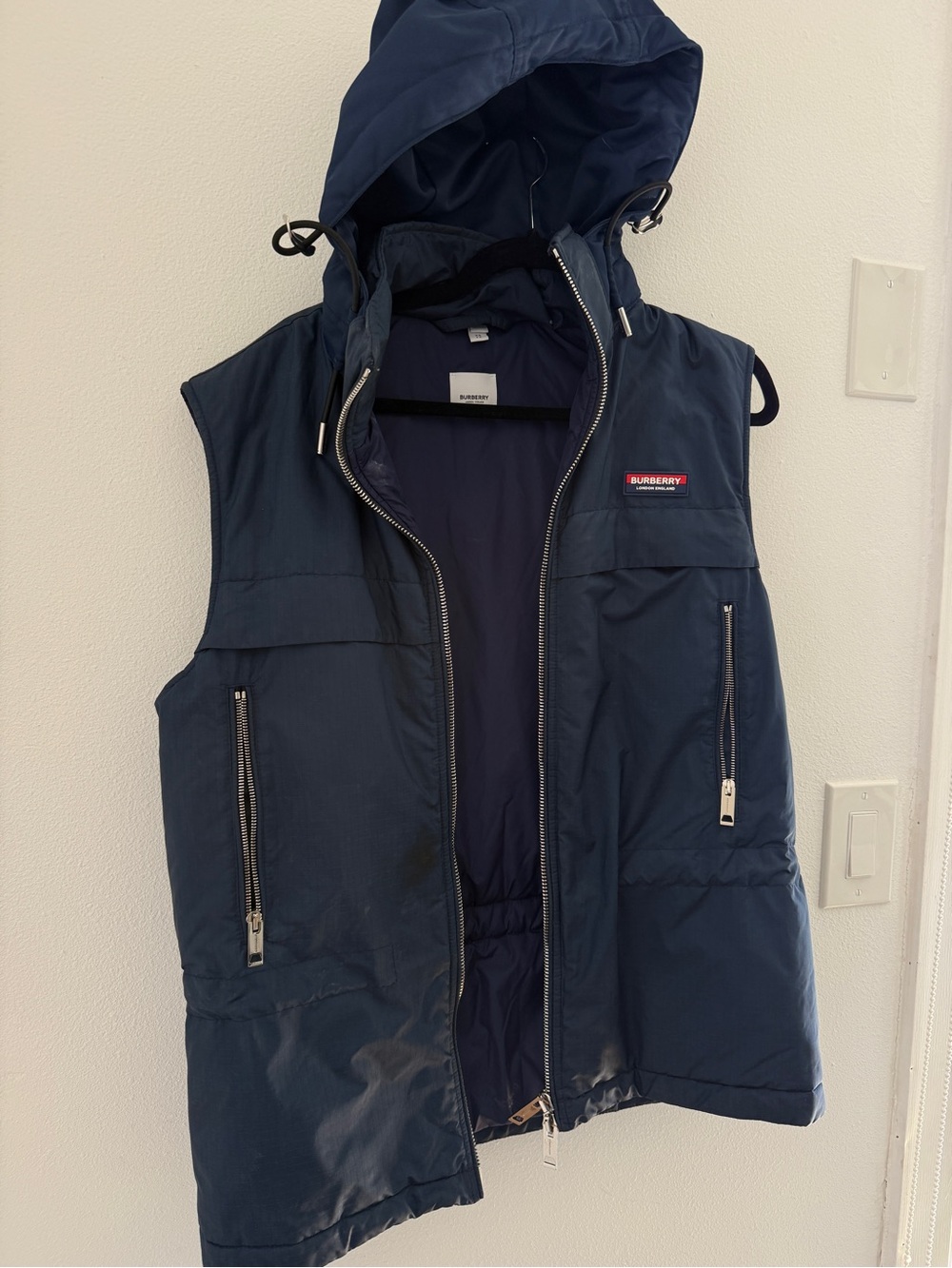 Burberry Navy Hooded Quilted Vest
